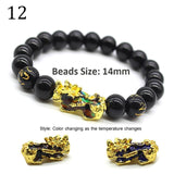 Unisex Obsidian Stone Beads Bracelets Chinese FengShui Pixiu Color Changing Wristband Wealth Good Luck Bracelet Men Women Chain