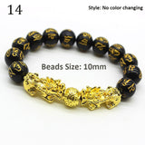 Unisex Obsidian Stone Beads Bracelets Chinese FengShui Pixiu Color Changing Wristband Wealth Good Luck Bracelet Men Women Chain