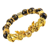 Unisex Obsidian Stone Beads Bracelets Chinese FengShui Pixiu Color Changing Wristband Wealth Good Luck Bracelet Men Women Chain