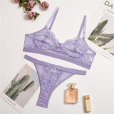 Sexy Lingerie Lace 3/4 Cup Bra Sets For Women Wireless Thin Breathable Comfortable Underwear Solid Color Lingerie Bralette Set