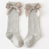 Baby Infants Kids Toddlers Girls Boys Knee High Socks Tights Leg Warmer Ribbon Bow Solid Cotton Stretch Cute Lovely 0-3Y