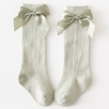 Baby Infants Kids Toddlers Girls Boys Knee High Socks Tights Leg Warmer Ribbon Bow Solid Cotton Stretch Cute Lovely 0-3Y