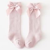 Baby Infants Kids Toddlers Girls Boys Knee High Socks Tights Leg Warmer Ribbon Bow Solid Cotton Stretch Cute Lovely 0-3Y