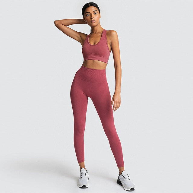 Women's Seamless Yoga Suit Sportswear Fitness Suit Sports Bra Leggings 2 Piece Sets Gym Clothes Costume For Yoga Female 2020 Hot