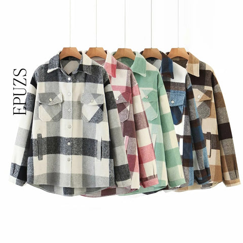 vintage green lattice shirt jackets womens loose plaid coat 2020 winter plus size jackets casual women jacket 2020