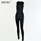 Sibybo Sleeveless Skinny Summer Rompers Womens Jumpsuit O-Neck Invisible Zipper Sexy Jumpsuit Women Solid Sport Casual Overalls