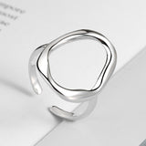 ANENJERY Minimalist Irregular Hollow Ellipse Gold Silver Color Geometric Ring For Women Open Rings S-R711