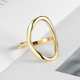 ANENJERY Minimalist Irregular Hollow Ellipse Gold Silver Color Geometric Ring For Women Open Rings S-R711
