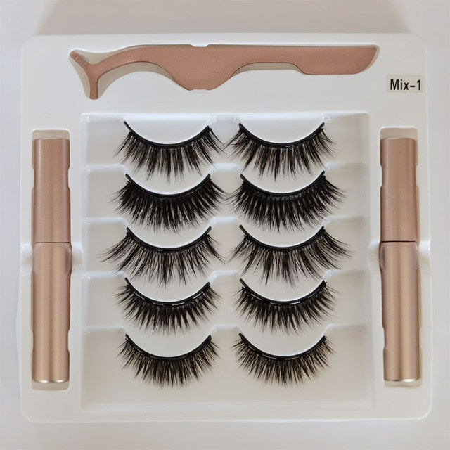 New 5 Pairs maquillaje False Eyelashes & Tweezer Set maquiagem natural lashes makeup faux cils double liquid eyelash eyeliner