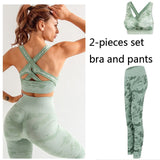 Women Gym Set Clothes 2 Piece Yoga Set Sports Bra and Leggings Jogging Seamless Workout Sports Tights Women Fitness Sports Suit