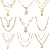 Punk Big Link Chain Necklace Choker for Women Steampunk Multi Layered Star Lock Pendant Necklace Statement Jewelry