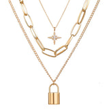 Punk Big Link Chain Necklace Choker for Women Steampunk Multi Layered Star Lock Pendant Necklace Statement Jewelry