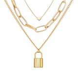 Punk Big Link Chain Necklace Choker for Women Steampunk Multi Layered Star Lock Pendant Necklace Statement Jewelry