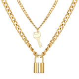 Punk Big Link Chain Necklace Choker for Women Steampunk Multi Layered Star Lock Pendant Necklace Statement Jewelry