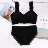 Women Seamless Bra Set/2PCS Female Comfort Breathable Sexy Lingeries Set Lace Ruffled Bra Panties Underwear Suit