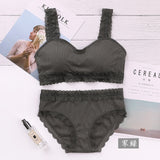 Women Seamless Bra Set/2PCS Female Comfort Breathable Sexy Lingeries Set Lace Ruffled Bra Panties Underwear Suit