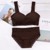 Women Seamless Bra Set/2PCS Female Comfort Breathable Sexy Lingeries Set Lace Ruffled Bra Panties Underwear Suit