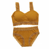 Women Seamless Bra Set/2PCS Female Comfort Breathable Sexy Lingeries Set Lace Ruffled Bra Panties Underwear Suit