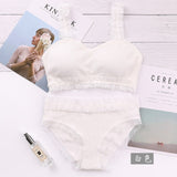 Women Seamless Bra Set/2PCS Female Comfort Breathable Sexy Lingeries Set Lace Ruffled Bra Panties Underwear Suit