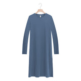 Casual Women Split Long Dress O-neck Short Sleeve Solid blue Summer Cotton T shirt Dress Sales M30465
