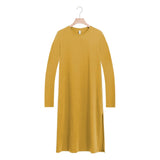 Casual Women Split Long Dress O-neck Short Sleeve Solid blue Summer Cotton T shirt Dress Sales M30465