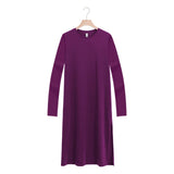 Casual Women Split Long Dress O-neck Short Sleeve Solid blue Summer Cotton T shirt Dress Sales M30465