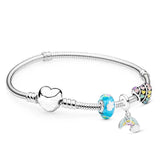 BRACE CO European Heart-shaped Pendant Charm Bracelet Fit Women's Jewellery Snake Chain Rose Gold Metal Fashion Fine Bracelets