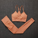 NORMOV Seamless Gym Set Women Fitness Yoga Set Sports Suits High Waist Leggings+Push Up Bra 2 peice Set Sportswear