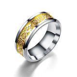 Stainless Steel Dragon Ring Red Green Carbon Fiber Black Dragon Inlay Comfort Fit For Men Wedding Band Ring Fashion jewelry