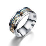 Stainless Steel Dragon Ring Red Green Carbon Fiber Black Dragon Inlay Comfort Fit For Men Wedding Band Ring Fashion jewelry