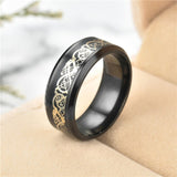 Stainless Steel Dragon Ring Red Green Carbon Fiber Black Dragon Inlay Comfort Fit For Men Wedding Band Ring Fashion jewelry