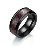 Stainless Steel Dragon Ring Red Green Carbon Fiber Black Dragon Inlay Comfort Fit For Men Wedding Band Ring Fashion jewelry