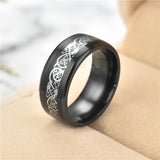 Stainless Steel Dragon Ring Red Green Carbon Fiber Black Dragon Inlay Comfort Fit For Men Wedding Band Ring Fashion jewelry