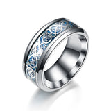 Stainless Steel Dragon Ring Red Green Carbon Fiber Black Dragon Inlay Comfort Fit For Men Wedding Band Ring Fashion jewelry