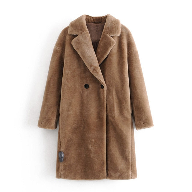 Wixra Womens Coat Ladies Faux Mink Fur Outwear Long Jacket Loose Street Style Warm Overcoat Autumn Winter