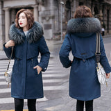 Winter Women fleece inside parkas plus size thick warm mid-Long Hooded parkas Jackets fur inside female slim padding parkas