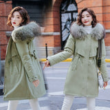 Winter Women fleece inside parkas plus size thick warm mid-Long Hooded parkas Jackets fur inside female slim padding parkas