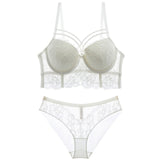 New Top Sexy Underwear Set Green Bras Cotton Brassiere Women Lingerie Set Lace Embroidery Push Up Bra Panties Sets Deep V Gather