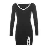 Women Winter Dress Women 2020 New Arrivals Sexy Long Sleeve Lace Split Black White Solid Party Dresses Vestidos