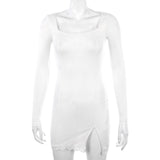 Women Winter Dress Women 2020 New Arrivals Sexy Long Sleeve Lace Split Black White Solid Party Dresses Vestidos