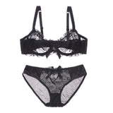 Fashion Embroidery Bras Underwear Women Set Plus Size Lingerie Sexy C D Cup Ultrathin Transparent Bra Panties Lace Bra Set Black