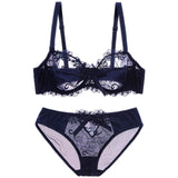 Fashion Embroidery Bras Underwear Women Set Plus Size Lingerie Sexy C D Cup Ultrathin Transparent Bra Panties Lace Bra Set Black