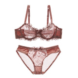 Fashion Embroidery Bras Underwear Women Set Plus Size Lingerie Sexy C D Cup Ultrathin Transparent Bra Panties Lace Bra Set Black
