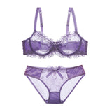 Fashion Embroidery Bras Underwear Women Set Plus Size Lingerie Sexy C D Cup Ultrathin Transparent Bra Panties Lace Bra Set Black