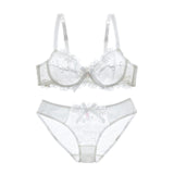 Fashion Embroidery Bras Underwear Women Set Plus Size Lingerie Sexy C D Cup Ultrathin Transparent Bra Panties Lace Bra Set Black