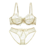 Fashion Embroidery Bras Underwear Women Set Plus Size Lingerie Sexy C D Cup Ultrathin Transparent Bra Panties Lace Bra Set Black
