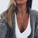 Tenande Bohemian Multi Layered Necklace for Women Vintage Portrait Coin Star Moon Pendant Necklace Geometric Collier Collares