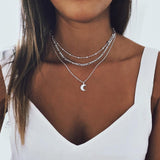 Tenande Bohemian Multi Layered Necklace for Women Vintage Portrait Coin Star Moon Pendant Necklace Geometric Collier Collares