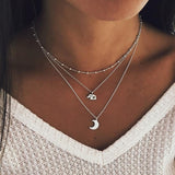 Tenande Bohemian Multi Layered Necklace for Women Vintage Portrait Coin Star Moon Pendant Necklace Geometric Collier Collares