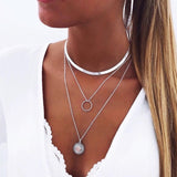 Tenande Bohemian Multi Layered Necklace for Women Vintage Portrait Coin Star Moon Pendant Necklace Geometric Collier Collares